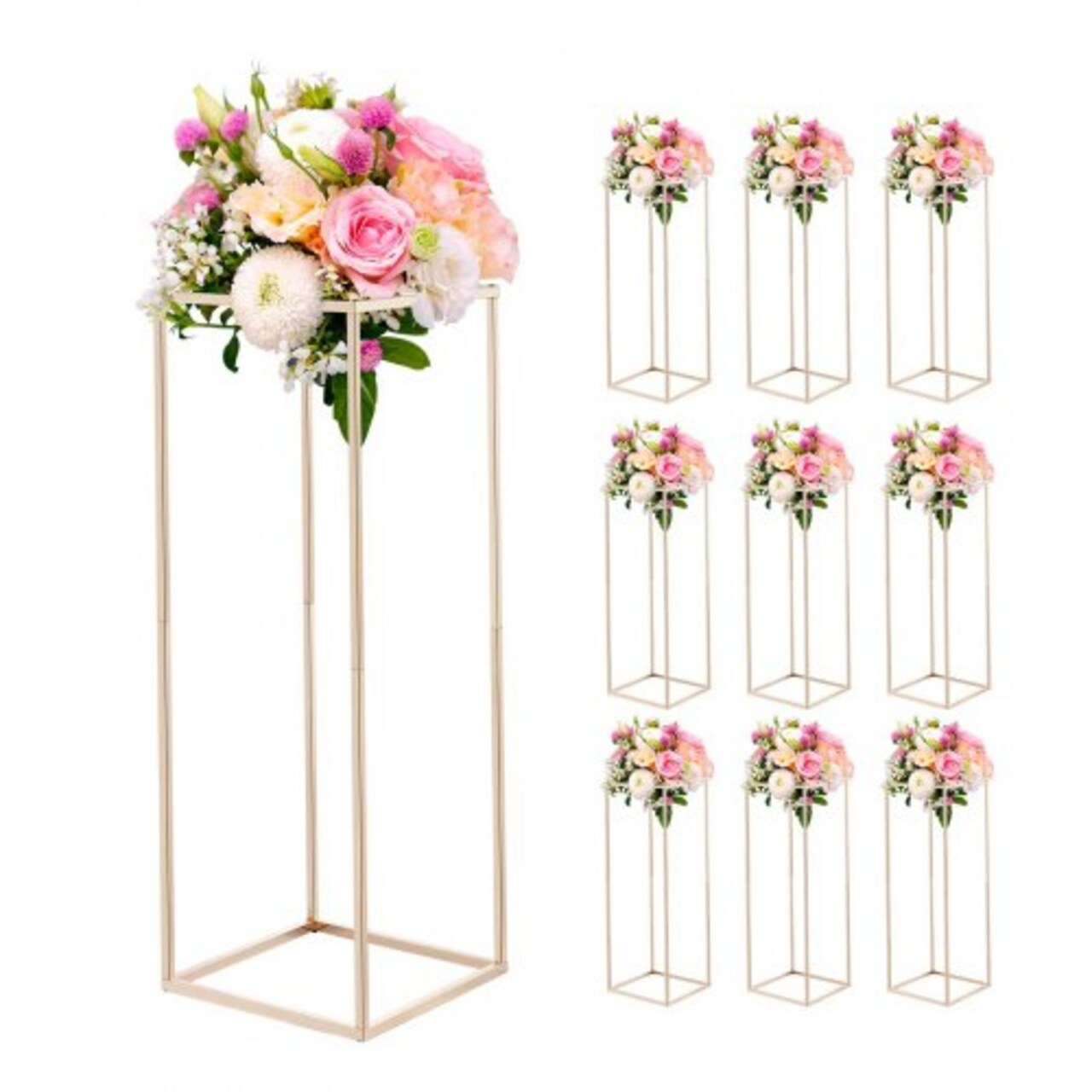 Gold Metal Rectangular Cube Floral Stand 10PCS with Optional Shelves